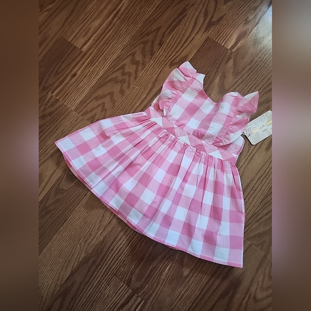 Nwt‎ Tommy Bahama Infant Girl's dress size 0-3 pink an white buffalo print